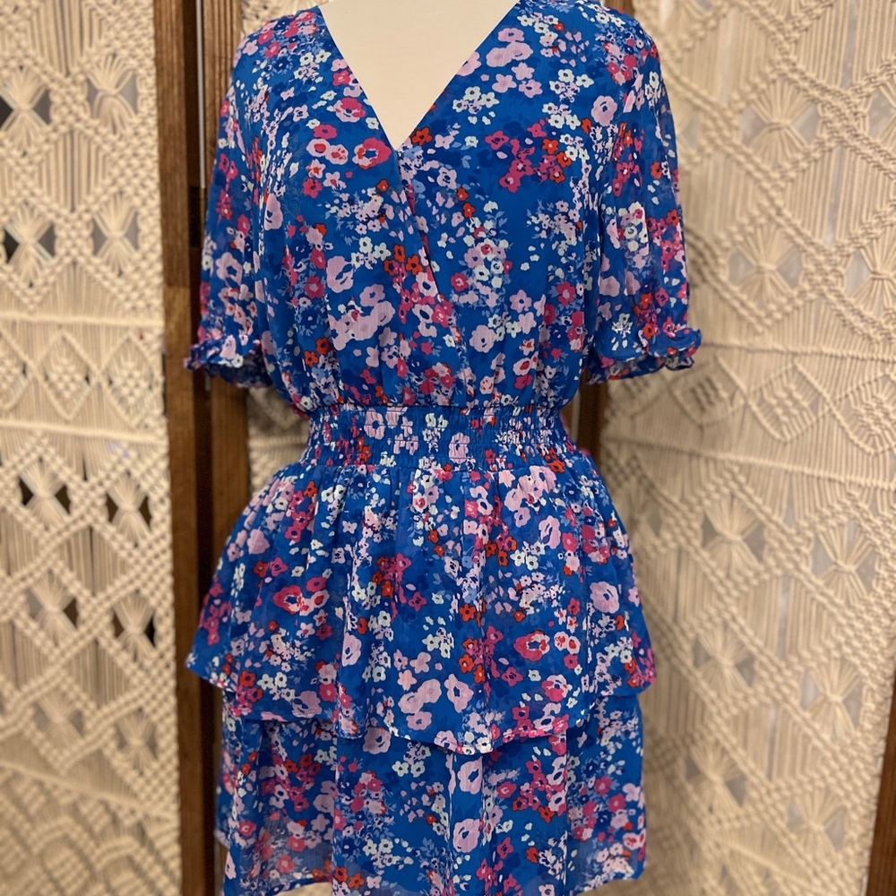 Sugarlips NWT blue floral tiered mini dress